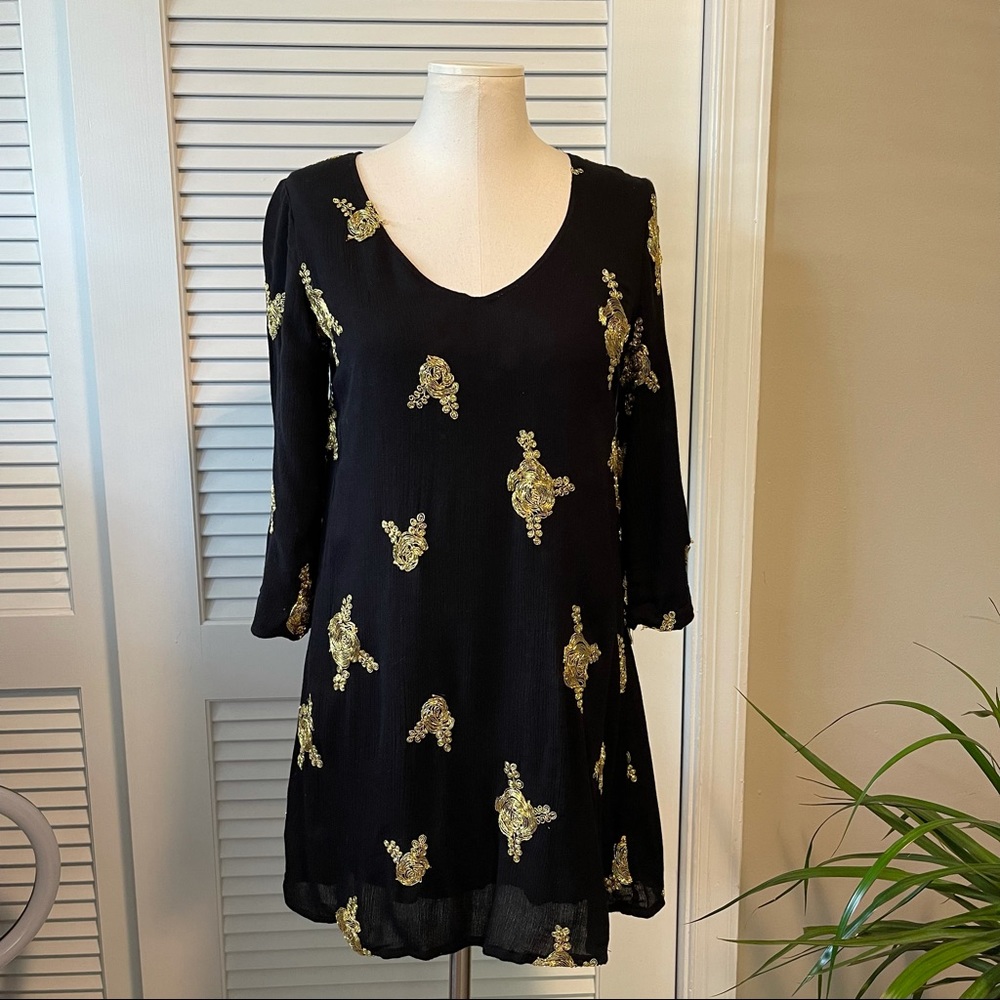 Wild Honey Black and Gold Embroidered Dress